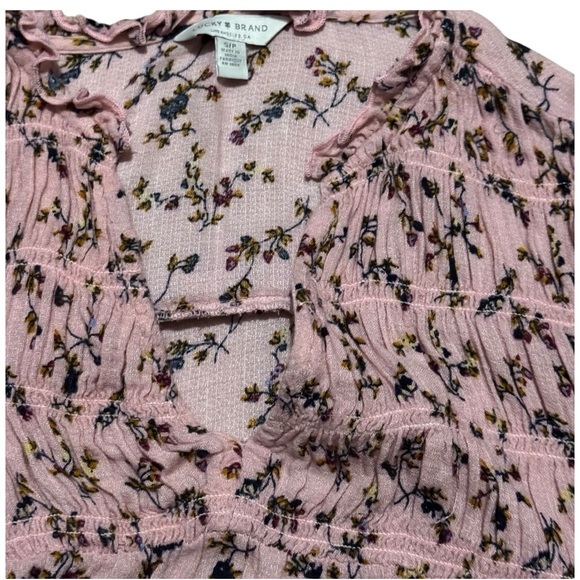 Lucky Brand Pink and Black Floral V-Neck Top with Flowing Sleeves Size S - Picture 12 of 12
